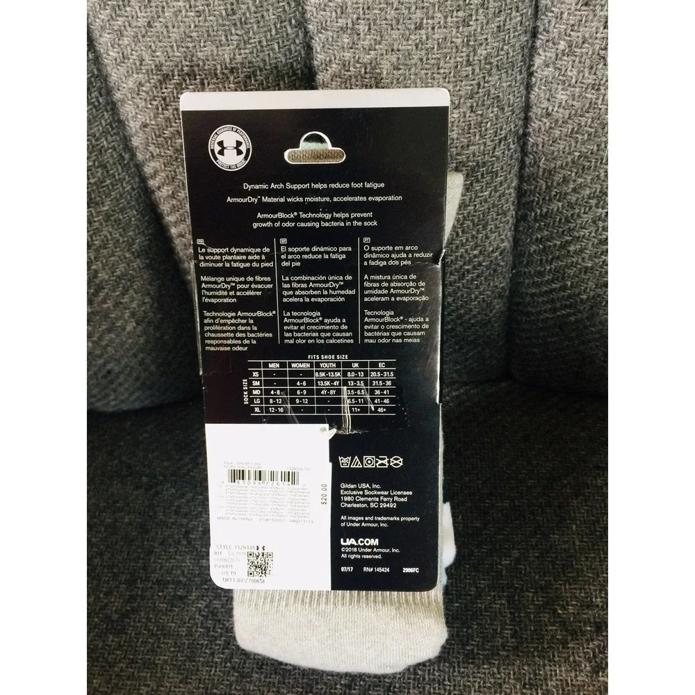 Under Armour Phenom Womens Crew Socks 3 Pk Teal White Grey Training 1329335-101